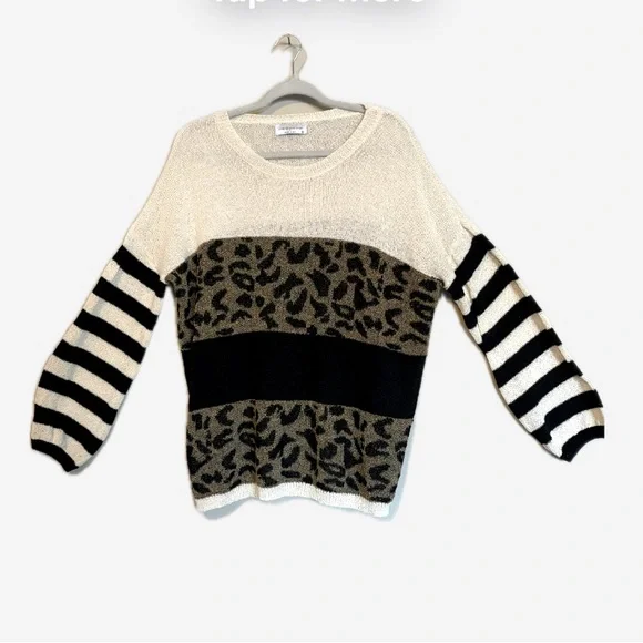 Pink Lily x Living My Best Style Animal Cat Print Pullover Sweater Size S - Picture 2 of 5